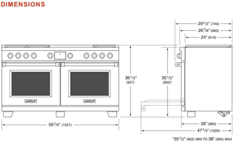 Wolf ICBDF60650CG-S-P-LP | Range Cooker Dual Fuel Lpg | Stainless Steel